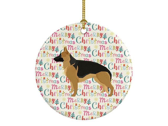 German Shepherd Merry Christmas Ceramic Ornament Christmas Tree Hanging Decorations for Home Christmas Holiday, Party, Gift, 3 in, Multicolor