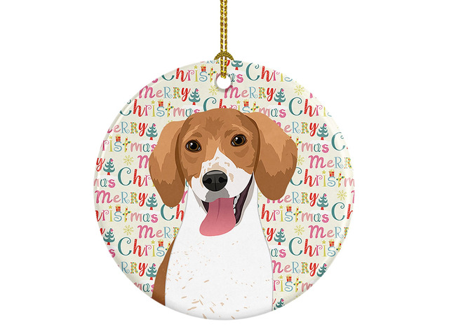 Beagle Red and White Red Ticked #2 Christmas Ceramic Ornament Christmas Tree Hanging Decorations for Home Christmas Holiday, Party, Gift, 3 in,...