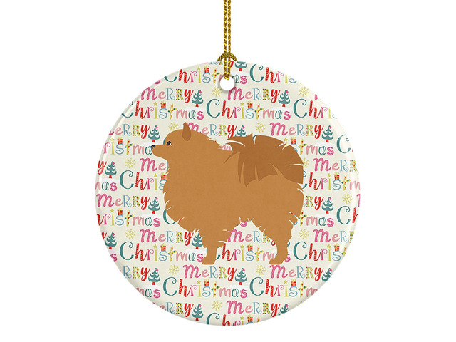 Pomeranian Merry Christmas Ceramic Ornament Christmas Tree Hanging Decorations for Home Christmas Holiday, Party, Gift, 3 in, Multicolor