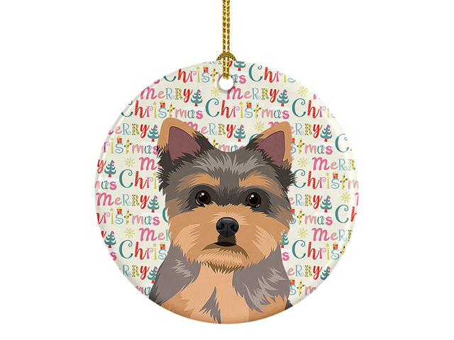 Yorkie Chocolate Puppy Christmas Ceramic Ornament Christmas Tree Hanging Decorations for Home Christmas Holiday, Party, Gift, 3 in, Multicolor