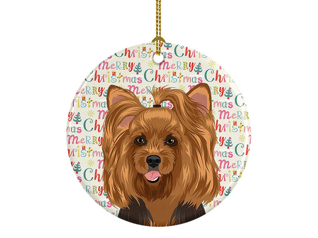 Yorkie Black and Gold #1 Christmas Ceramic Ornament Christmas Tree Hanging Decorations for Home Christmas Holiday, Party, Gift, 3 in, Multicolor