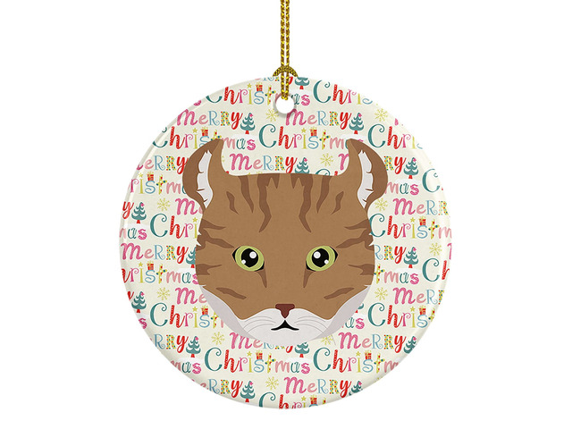 Highlander Lynx Cat Christmas Ceramic Ornament Christmas Tree Hanging Decorations for Home Christmas Holiday, Party, Gift, 3 in, Multicolor