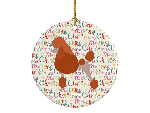 Royal Poodle Merry Christmas Ceramic Ornament Christmas Tree Hanging Decorations for Home Christmas Holiday, Party, Gift, 3 in, Multicolor