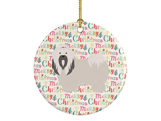Lhasa Apso Merry Christmas Ceramic Ornament Christmas Tree Hanging Decorations for Home Christmas Holiday, Party, Gift, 3 in, Multicolor