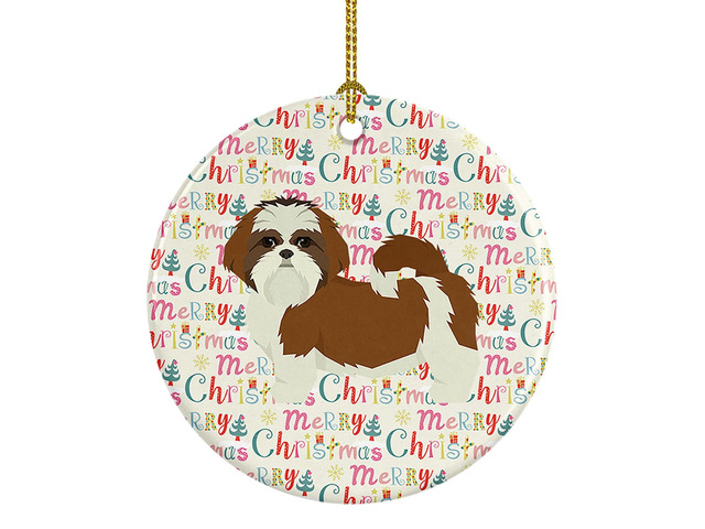 Shih Tzu Merry Christmas Ceramic Ornament Christmas Tree Hanging Decorations for Home Christmas Holiday, Party, Gift, 3 in, Multicolor