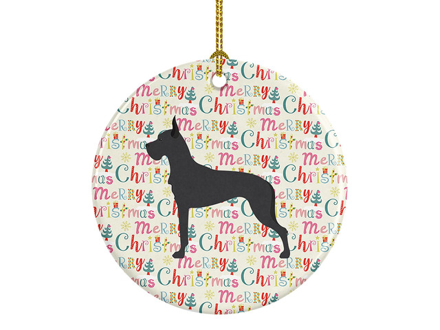 Great Dane Merry Christmas Ceramic Ornament Christmas Tree Hanging Decorations for Home Christmas Holiday, Party, Gift, 3 in, Multicolor