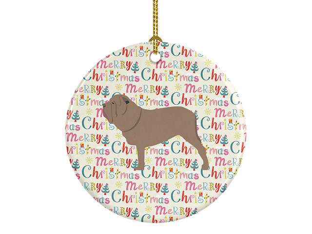 Neapolitan Mastiff Merry Christmas Ceramic Ornament Christmas Tree Hanging Decorations for Home Christmas Holiday, Party, Gift, 3 in, Multicolor