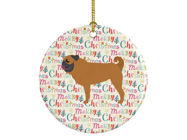 Pug Merry Christmas Ceramic Ornament Christmas Tree Hanging Decorations for Home Christmas Holiday, Party, Gift, 3 in, Multicolor