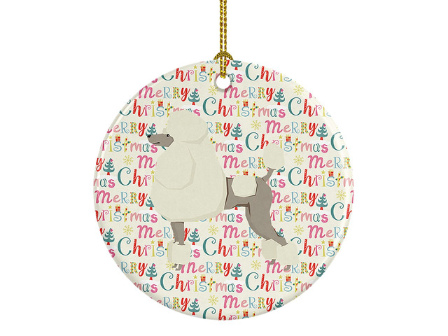 Poodle Merry Christmas Ceramic Ornament Christmas Tree Hanging Decorations for Home Christmas Holiday, Party, Gift, 3 in, Multicolor