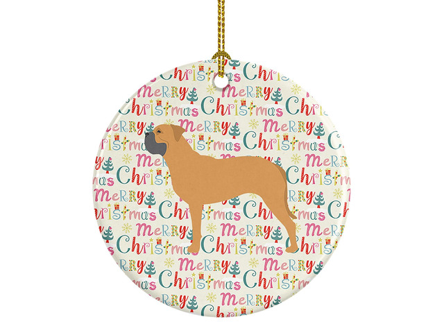 Bullmastiff Merry Christmas Ceramic Ornament Christmas Tree Hanging Decorations for Home Christmas Holiday, Party, Gift, 3 in, Multicolor