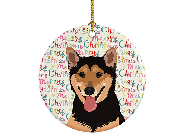 Shiba Inu Black and Tan Christmas Ceramic Ornament Christmas Tree Hanging Decorations for Home Christmas Holiday, Party, Gift, 3 in, Multicolor