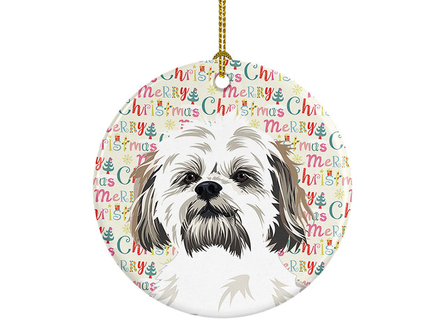 Shih-Tzu Silver Gold and White #1 Christmas Ceramic Ornament Christmas Tree Hanging Decorations for Home Christmas Holiday, Party, Gift, 3 in,...