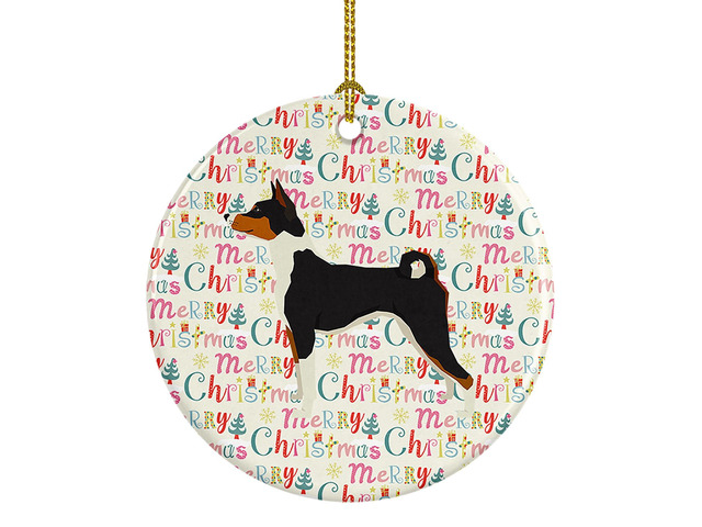 Basenji Merry Christmas Ceramic Ornament Christmas Tree Hanging Decorations for Home Christmas Holiday, Party, Gift, 3 in, Multicolor