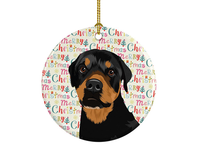 Rottweiler Black and Rust Christmas Ceramic Ornament Christmas Tree Hanging Decorations for Home Christmas Holiday, Party, Gift, 3 in, Multicolor