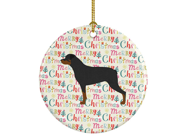 Rottweiler Merry Christmas Ceramic Ornament Christmas Tree Hanging Decorations for Home Christmas Holiday, Party, Gift, 3 in, Multicolor