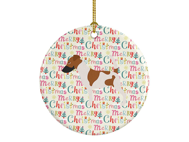 Smooth Fox Terrier Merry Christmas Ceramic Ornament Christmas Tree Hanging Decorations for Home Christmas Holiday, Party, Gift, 3 in, Multicolor