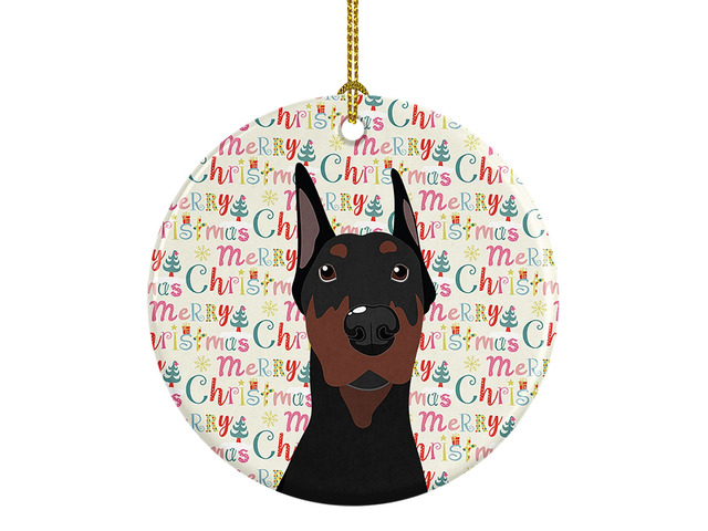 Doberman Pinscher Black Cropped Ears Christmas Ceramic Ornament Christmas Tree Hanging Decorations for Home Christmas Holiday, Party, Gift, 3 in,...
