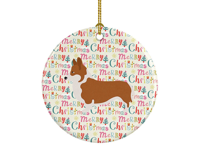 Pembroke Welsh Corgi Merry Christmas Ceramic Ornament Christmas Tree Hanging Decorations for Home Christmas Holiday, Party, Gift, 3 in, Multicolor