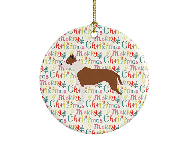Pit Bull Terrier Merry Christmas Ceramic Ornament Christmas Tree Hanging Decorations for Home Christmas Holiday, Party, Gift, 3 in, Multicolor