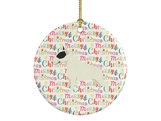 Black and White Bull Terrier Merry Christmas Ceramic Ornament Christmas Tree Hanging Decorations for Home Christmas Holiday, Party, Gift, 3 in,...