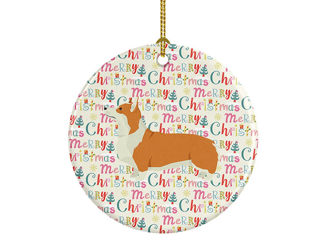Pembroke Corgi Merry Christmas Ceramic Ornament Christmas Tree Hanging Decorations for Home Christmas Holiday, Party, Gift, 3 in, Multicolor