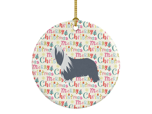 Bearded Collie Dog Merry Christmas Ceramic Ornament Christmas Tree Hanging Decorations for Home Christmas Holiday, Party, Gift, 3 in, Multicolor