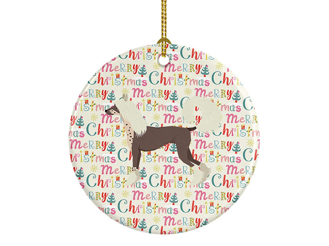 Chinese Crested Merry Christmas Ceramic Ornament Christmas Tree Hanging Decorations for Home Christmas Holiday, Party, Gift, 3 in, Multicolor