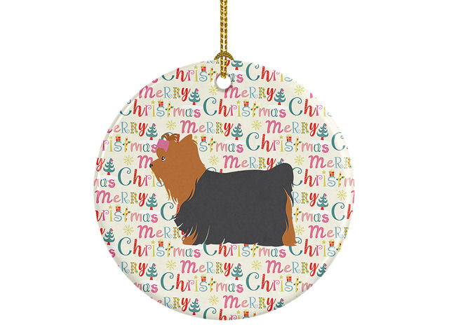 Yorkshire Terrier Yorkie Merry Christmas Ceramic Ornament Christmas Tree Hanging Decorations for Home Christmas Holiday, Party, Gift, 3 in, Multicolor