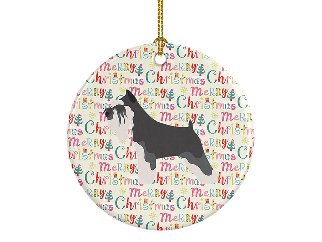 Miniature Schnauzer Merry Christmas Ceramic Ornament Christmas Tree Hanging Decorations for Home Christmas Holiday, Party, Gift, 3 in, Multicolor