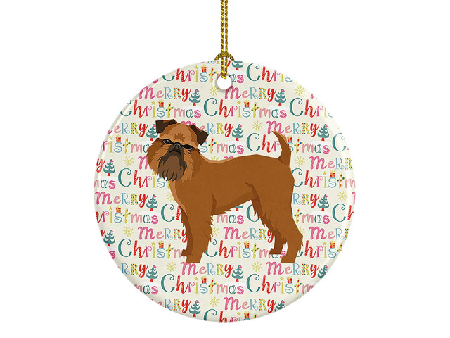 Brussels Griffon Merry Christmas Ceramic Ornament Christmas Tree Hanging Decorations for Home Christmas Holiday, Party, Gift, 3 in, Multicolor
