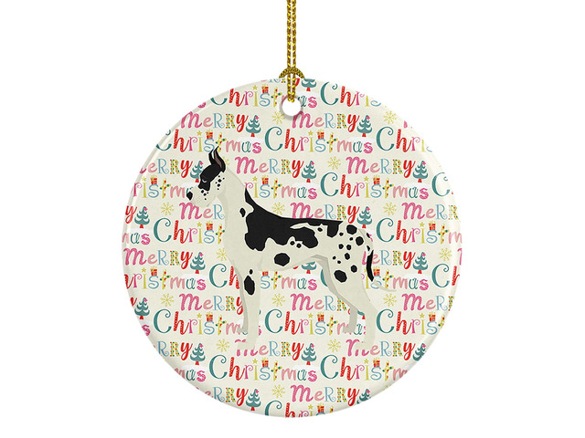 Great Dane Merry Christmas Ceramic Ornament Christmas Tree Hanging Decorations for Home Christmas Holiday, Party, Gift, 3 in, Multicolor