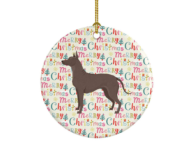 Mexican Hairless Dog Xolo Merry Christmas Ceramic Ornament Christmas Tree Hanging Decorations for Home Christmas Holiday, Party, Gift, 3 in,...