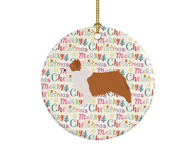Australian Shepherd Dog Merry Christmas Ceramic Ornament Christmas Tree Hanging Decorations for Home Christmas Holiday, Party, Gift, 3 in, Multicolor