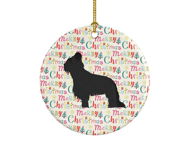 Briard Merry Christmas Ceramic Ornament Christmas Tree Hanging Decorations for Home Christmas Holiday, Party, Gift, 3 in, Multicolor