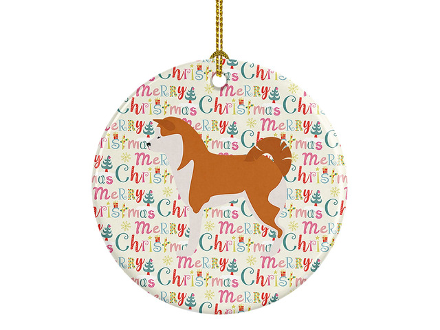 Akita Merry Christmas Ceramic Ornament Christmas Tree Hanging Decorations for Home Christmas Holiday, Party, Gift, 3 in, Multicolor