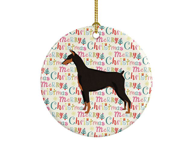Doberman Pinscher Merry Christmas Ceramic Ornament Christmas Tree Hanging Decorations for Home Christmas Holiday, Party, Gift, 3 in, Multicolor