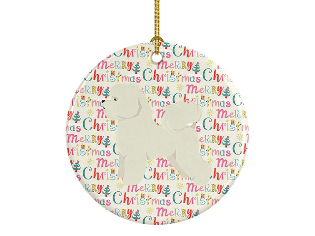 Bichon Frise Merry Christmas Ceramic Ornament Christmas Tree Hanging Decorations for Home Christmas Holiday, Party, Gift, 3 in, Multicolor