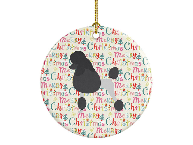 Poodle Merry Christmas Ceramic Ornament Christmas Tree Hanging Decorations for Home Christmas Holiday, Party, Gift, 3 in, Multicolor