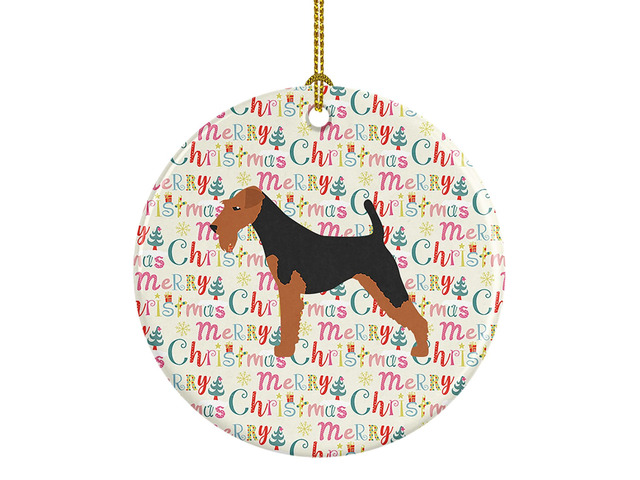 Airedale Terrier Merry Christmas Ceramic Ornament Christmas Tree Hanging Decorations for Home Christmas Holiday, Party, Gift, 3 in, Multicolor