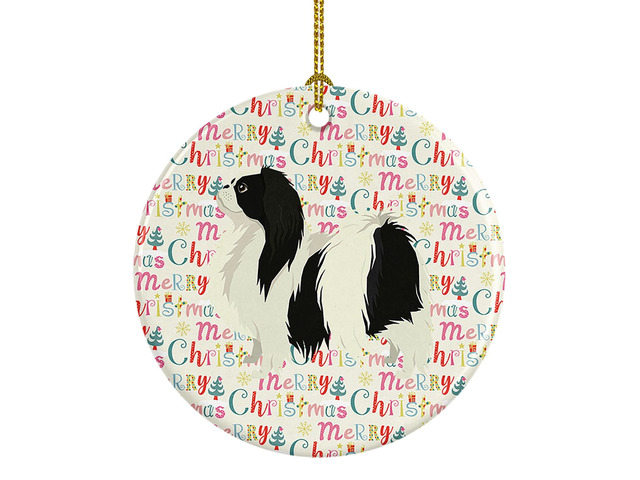 Japanese Chin Merry Christmas Ceramic Ornament Christmas Tree Hanging Decorations for Home Christmas Holiday, Party, Gift, 3 in, Multicolor