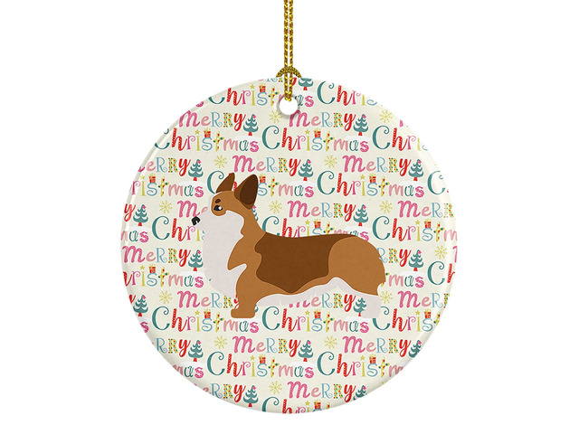 Corgi Merry Christmas Ceramic Ornament Christmas Tree Hanging Decorations for Home Christmas Holiday, Party, Gift, 3 in, Multicolor