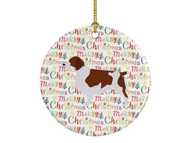 Welsh Springer Spaniel Merry Christmas Ceramic Ornament Christmas Tree Hanging Decorations for Home Christmas Holiday, Party, Gift, 3 in, Multicolor
