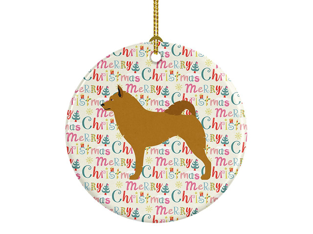 Finnish Spitz Merry Christmas Ceramic Ornament Christmas Tree Hanging Decorations for Home Christmas Holiday, Party, Gift, 3 in, Multicolor