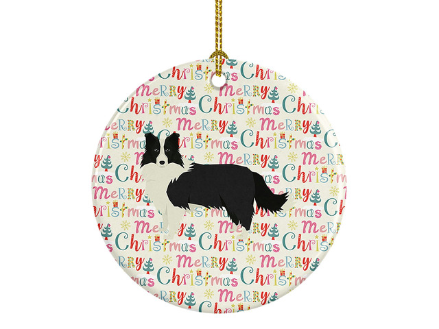 Border Collie Merry Christmas Ceramic Ornament Christmas Tree Hanging Decorations for Home Christmas Holiday, Party, Gift, 3 in, Multicolor