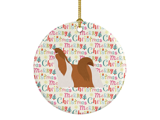 Shih Tzu Merry Christmas Ceramic Ornament Christmas Tree Hanging Decorations for Home Christmas Holiday, Party, Gift, 3 in, Multicolor