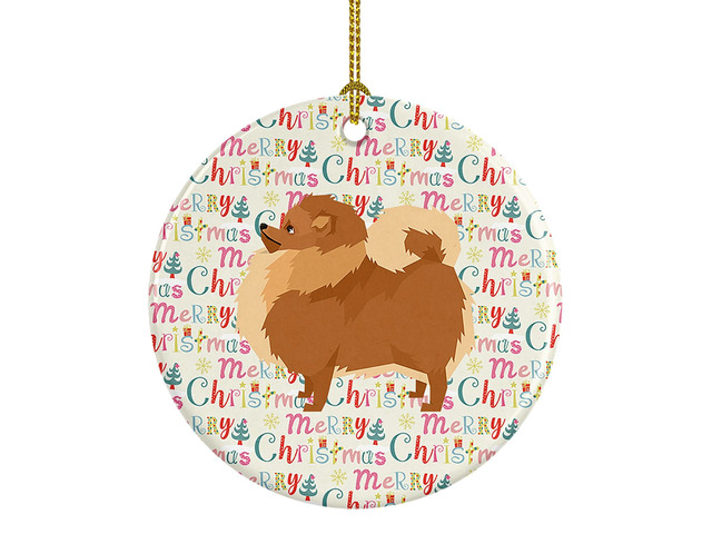 Pomeranian Merry Christmas Ceramic Ornament Christmas Tree Hanging Decorations for Home Christmas Holiday, Party, Gift, 3 in, Multicolor