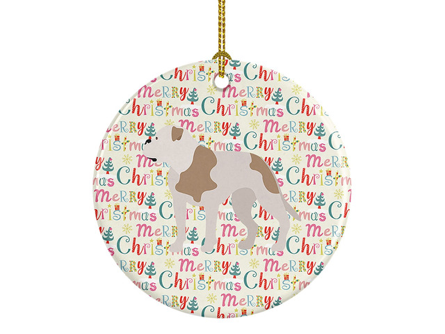 American Bulldog Merry Christmas Ceramic Ornament Christmas Tree Hanging Decorations for Home Christmas Holiday, Party, Gift, 3 in, Multicolor