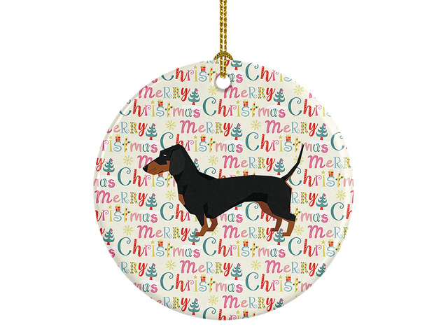 Dachshund Merry Christmas Ceramic Ornament Christmas Tree Hanging Decorations for Home Christmas Holiday, Party, Gift, 3 in, Multicolor
