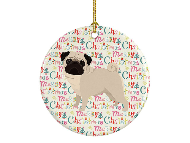 Pug Merry Christmas Ceramic Ornament Christmas Tree Hanging Decorations for Home Christmas Holiday, Party, Gift, 3 in, Multicolor
