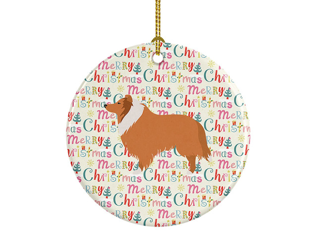 Collie Dog Merry Christmas Ceramic Ornament Christmas Tree Hanging Decorations for Home Christmas Holiday, Party, Gift, 3 in, Multicolor